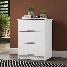 Mesa de Cabeceira 3 Gavetas Londres Branco Acetinado - Móveis Europa - 1