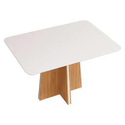 Mesa de Jantar Retangular Tampo Chanfrado Curvo Vanda DJ Móveis Carvalho Nobre/Off White - 2