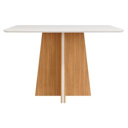 Mesa de Jantar Retangular Tampo Chanfrado Curvo Vanda DJ Móveis Carvalho Nobre/Off White - 1