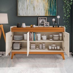 Conjunto Sala de Estar Buffet Ripado Rack 2 Portas 180cm - 10