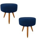 Ver imagem 1 de Kit 2 Puf, Puff Para Sala, Puff Redondo, Suede Azul Marinho