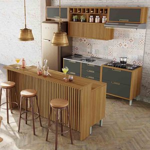 Cozinha Modulada 8 Peças Ripado Nesher Imperatriz Gourmet 100% Mdf