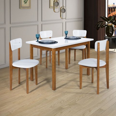 Conjunto Mesa Cadeiras 120cm Mdf Pinus Estofado Sofisticado:branco