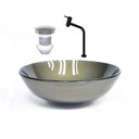 Ver imagem 1 de Cuba de Vidro Redonda 31cm Ouro Envelhecido + Valvula + Torneira