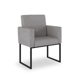 Kit 02 Poltronas Decorativa Salão Cinza - Base Ferro Preto - 3