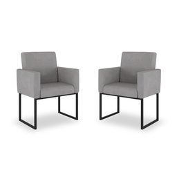 Kit 02 Poltronas Decorativa Salão Cinza - Base Ferro Preto - 1