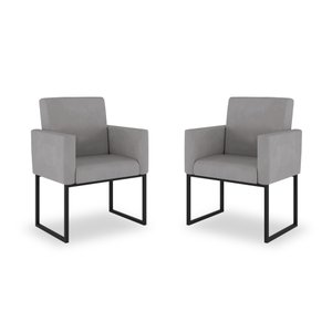 Kit 02 Poltronas Decorativa Salão Cinza - Base Ferro Preto