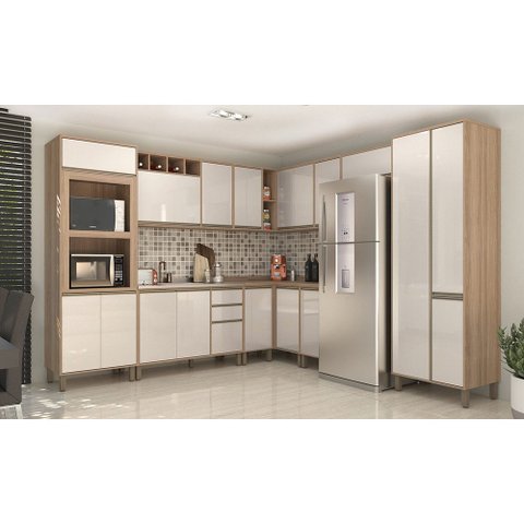 Armário de Cozinha Completa Modulada 11 Peças sem Tampo de 120 Mel Luciane Móveis