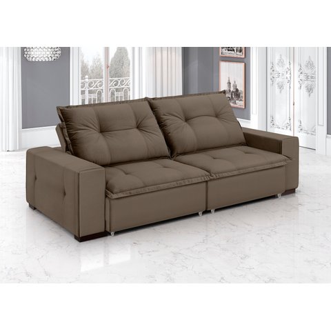 Sofá Retrátil e Reclinável 4 Lugares Veludo Aquarius 240cm com Molas Marrom