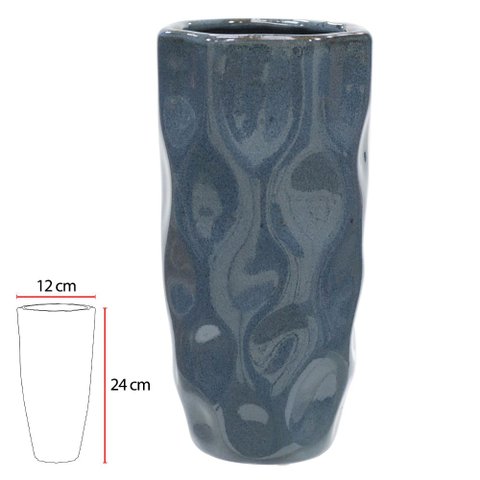Vaso Cerâmica 24cm Azul Flor Arte