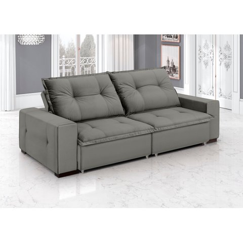 Sofá Retrátil e Reclinável 4 Lugares Veludo com Molas Aquarius 260cm Cinza Chumbo