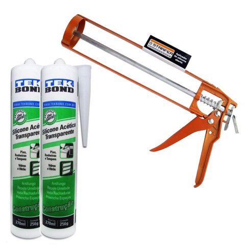 Aplicador de Silicone Aberto e 2 Silicone Acético Incolor Tekbond 256g
