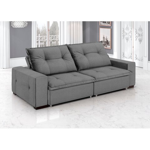 Sofá Retrátil e Reclinável 5 Lugares Linho com Molas Aquarius 280cm Cinza Grafite