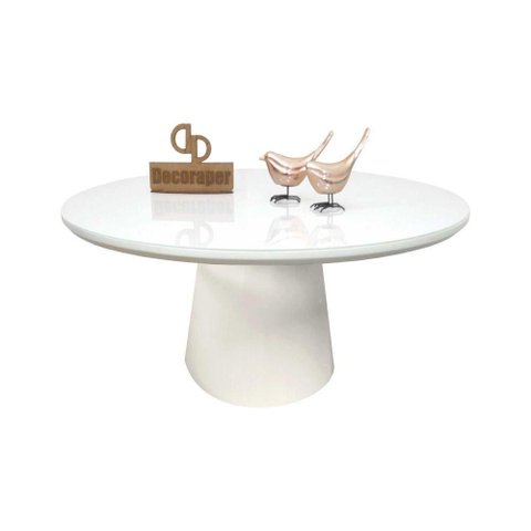 Mesa Centro Base Cone Laqueada com Tampo Laca Vidro 60cm Branco 40cm