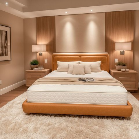 Cama Japonesa com Cabeceira Seo Yun King Courino Caramelo - Sallar Home