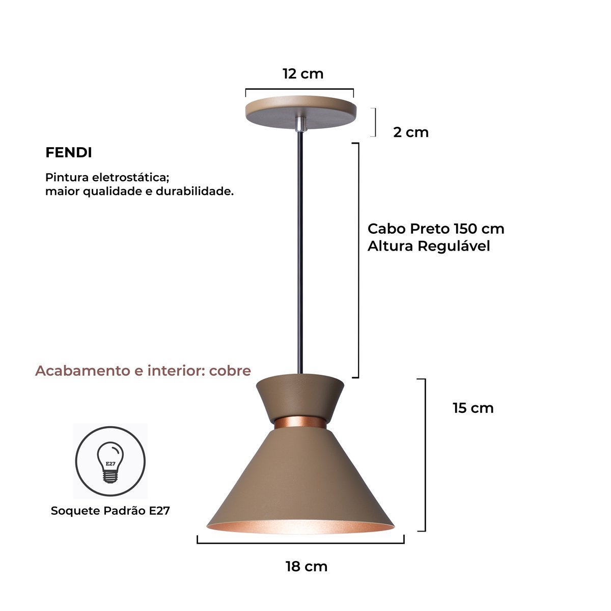 Pendente Lustre Luminária Berlin 15cm Fendi - 2