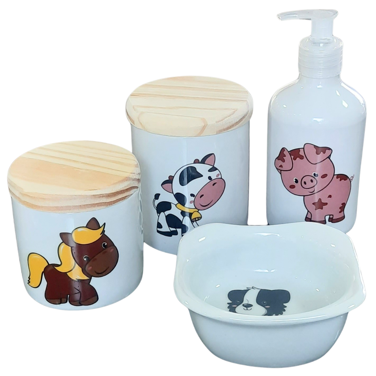 Kit Higiene Bebê Fazendinha 4 Peças - Porcelana e Pinus - 7