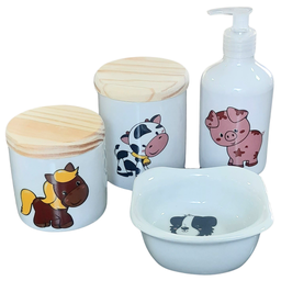 Kit Higiene Bebê Fazendinha 4 Peças - Porcelana e Pinus - 7