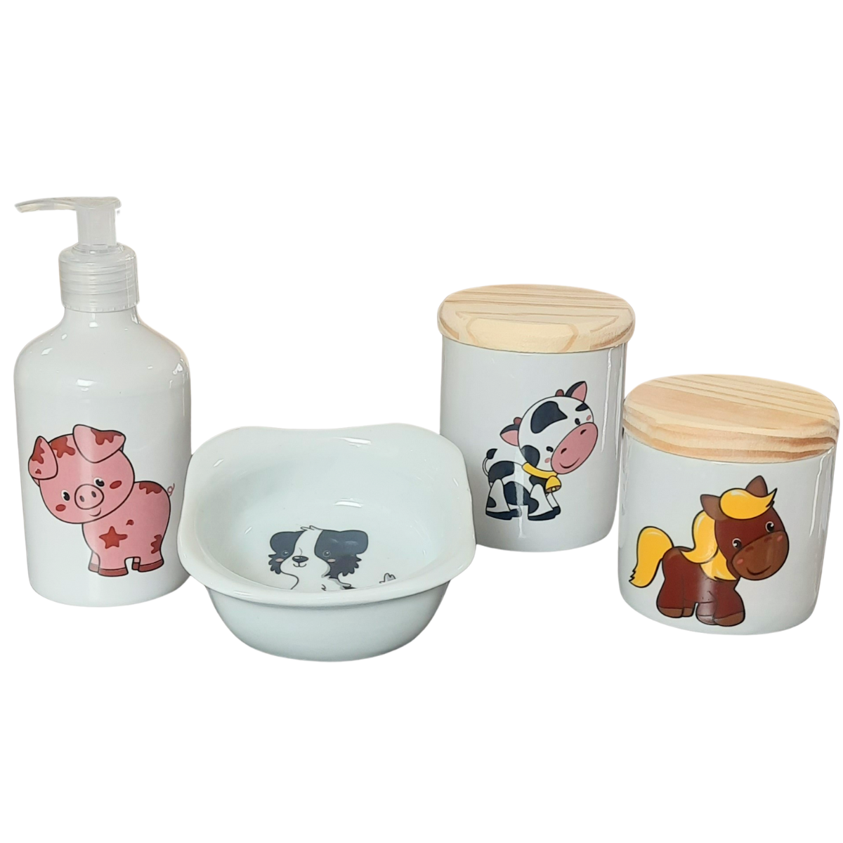 Kit Higiene Bebê Fazendinha 4 Peças - Porcelana e Pinus - 2