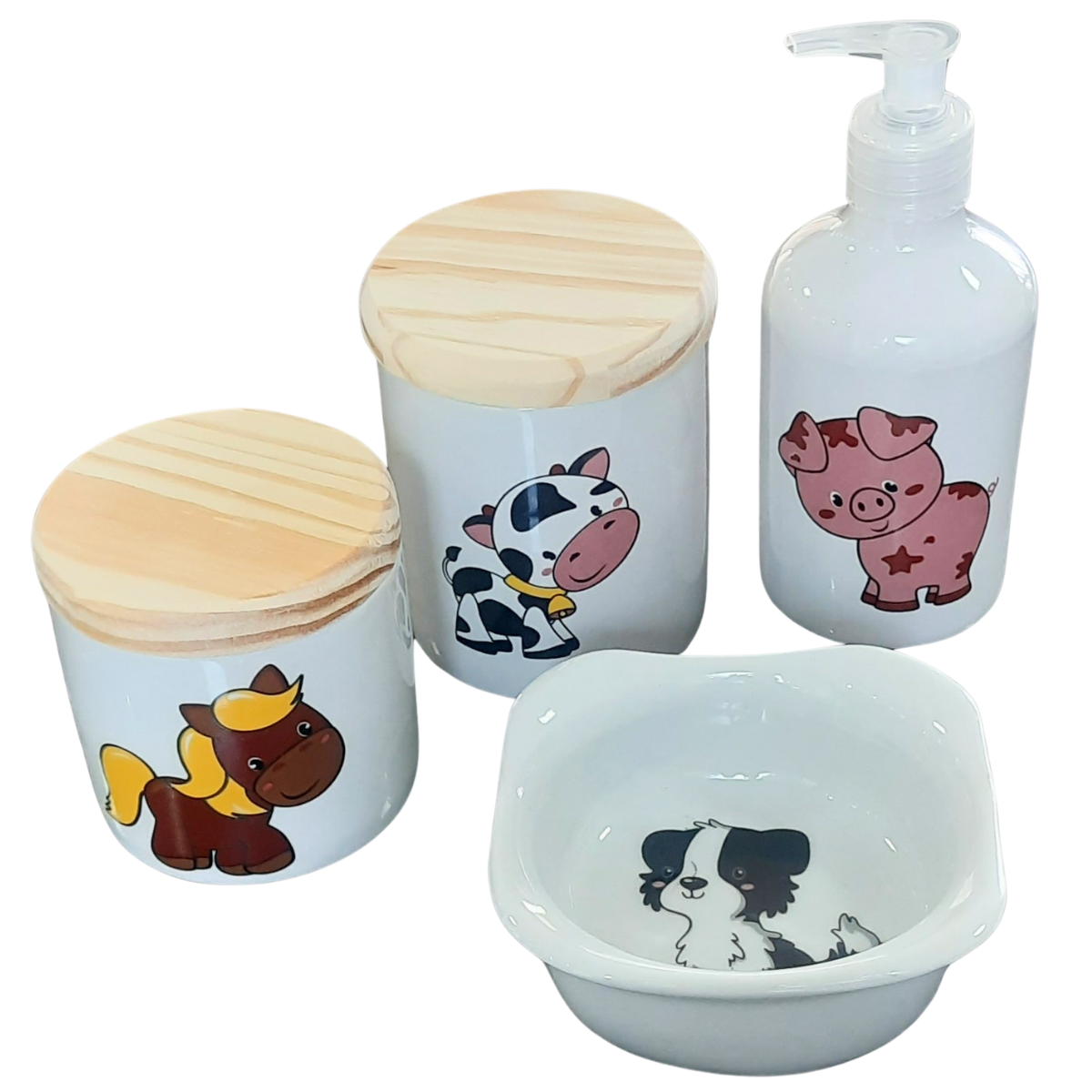 Kit Higiene Bebê Fazendinha 4 Peças - Porcelana e Pinus - 5