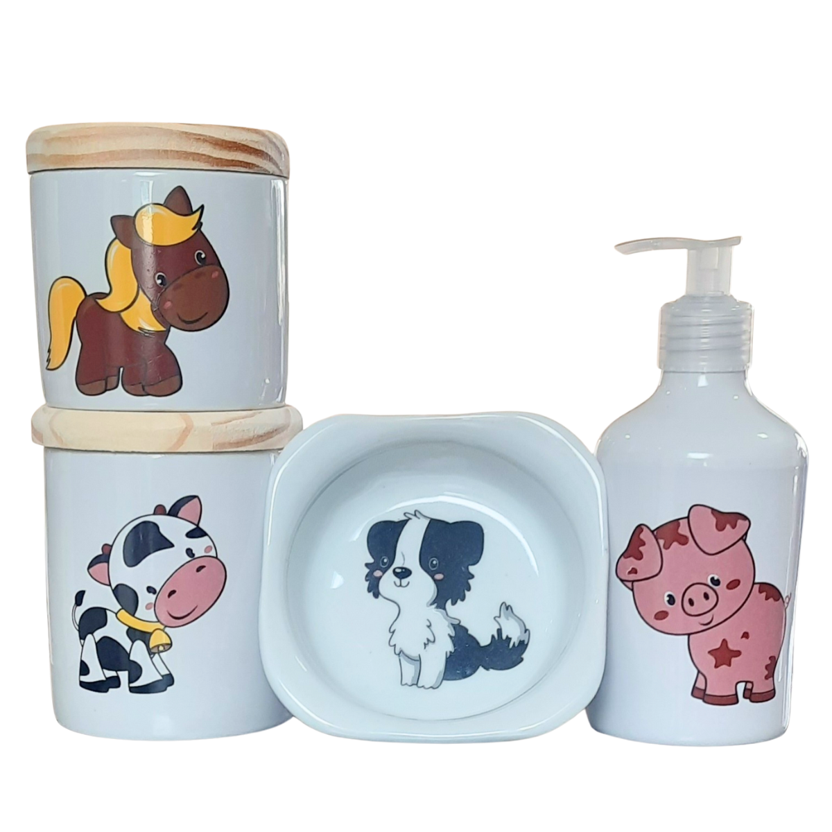 Kit Higiene Bebê Fazendinha 4 Peças - Porcelana e Pinus - 3