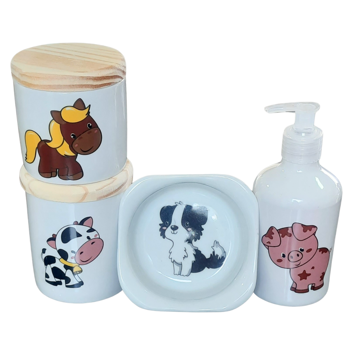 Kit Higiene Bebê Fazendinha 4 Peças - Porcelana e Pinus - 6