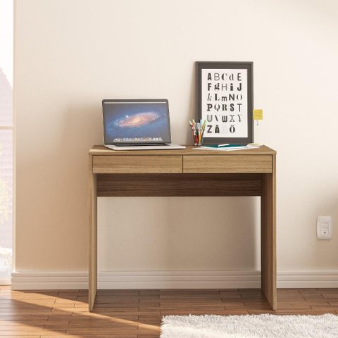 Mesa Tijuca para Escritório e Notebook com 2 Gavetas - Castanho