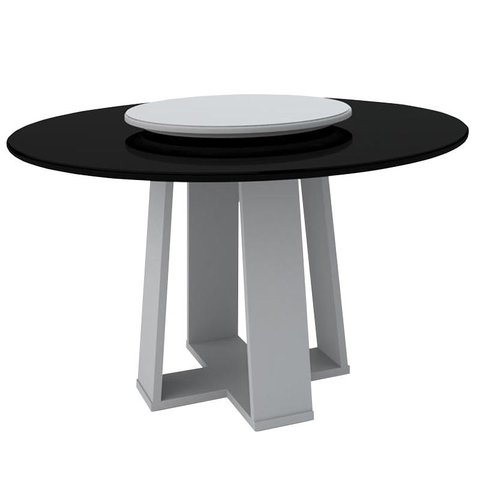 Mesa de Jantar Redonda Isabela 1,35m com Tampo Giratório Off White/preto/off White - New Ceval