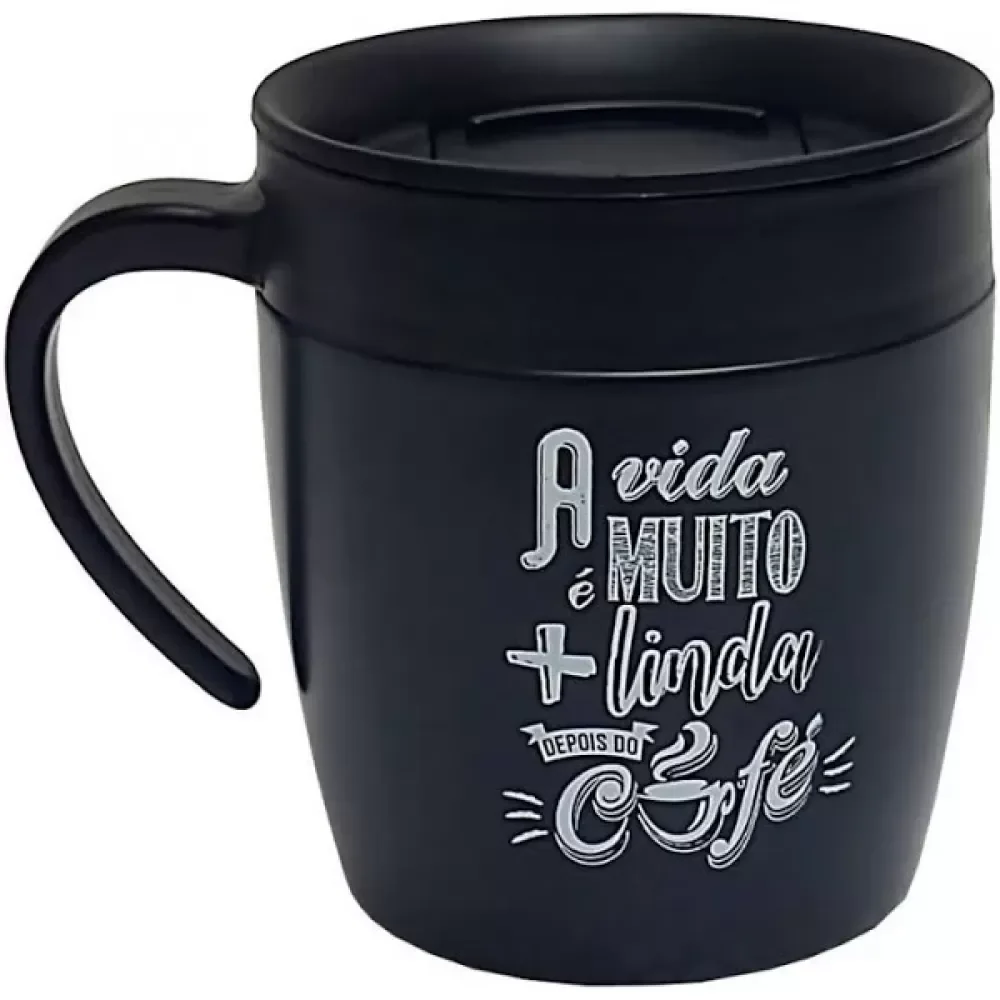 Caneca Térmica Inox com Tampa 400ml Café - Preto - Wincy - 1