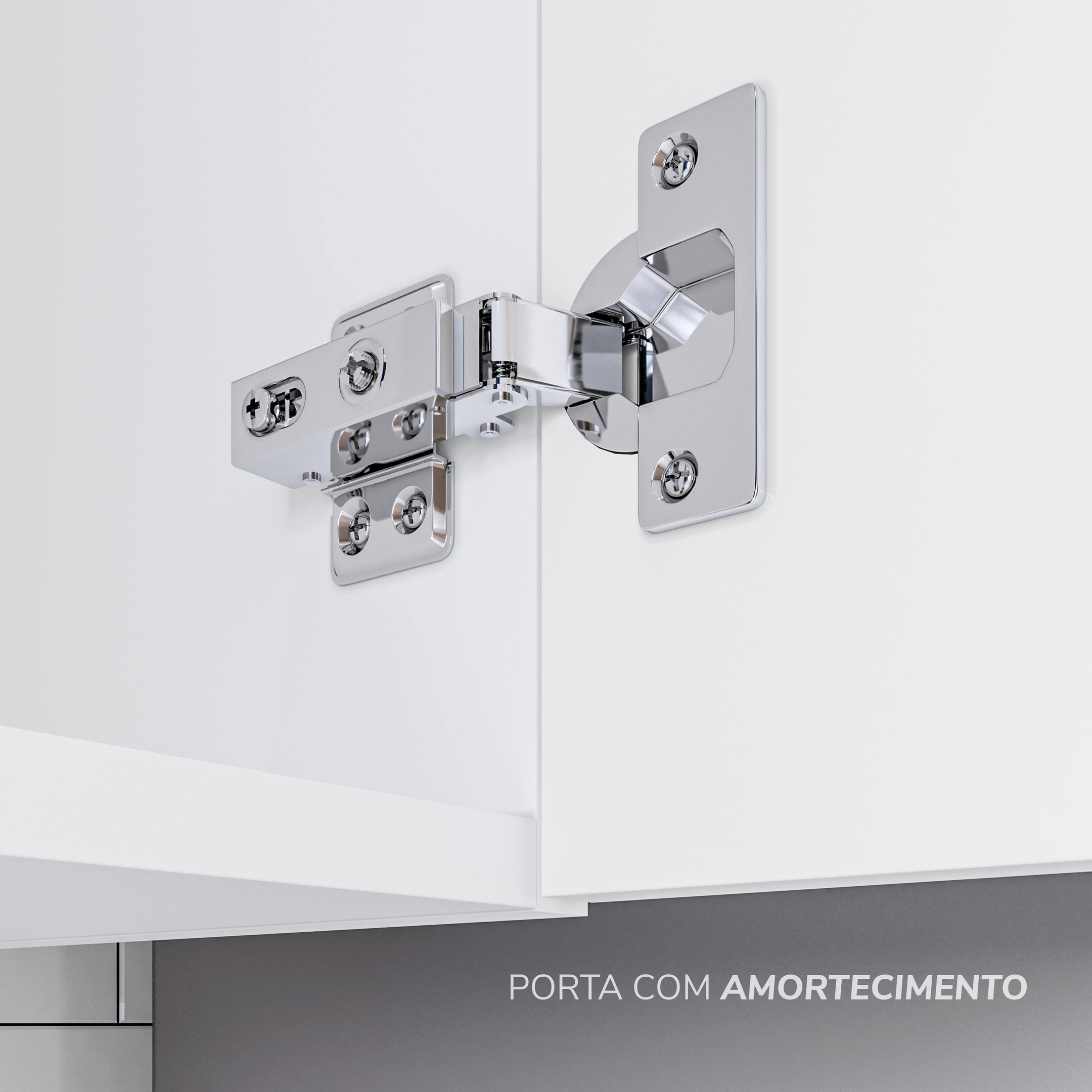 Cozinha Pérola com rodapé Completa 4 peças Torre Quente aéreo 3 portas e balcão 2 gavetas 3 portas - 3