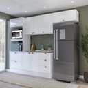 Ver imagem 1 de Cozinha Completa Modulada 4 Peças Torre Quente Aéreo 3 Portas Balcão 2 Gavetas 3 Portas e Basculante Branco