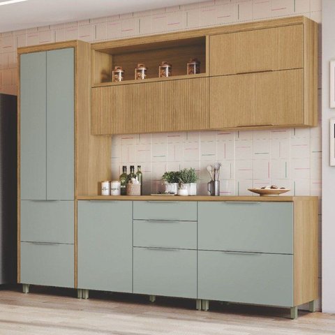 Cozinha 5 Peças 7 Portas 6 Gavetas Marquesa 100% MDF Marrom/Nature/Verde