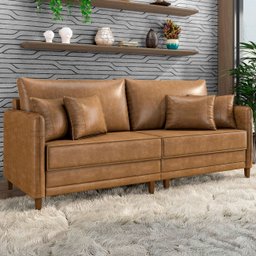 Sofá 4 Lugares Living 252cm Pé Madeira Zoe Sintético Camel Z08 - Mpozenato - 1