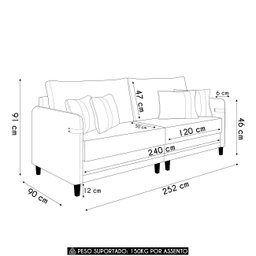 Sofá 4 Lugares Living 252cm Pé Madeira Zoe Sintético Camel Z08 - Mpozenato - 4