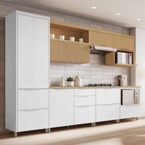 Cozinha 7 Peças 7 Portas 7 Gavetas Marquesa 100% MDF Branco/Nature