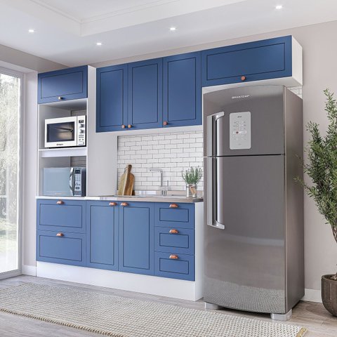 Cozinha Completa 4 Peças Torre Quente Aéreo 3 Portas Balcão 2 Gavetas 3 Portas e Basculante