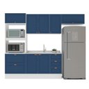 Ver imagem 2 de Cozinha Completa Modulada 4 Peças Torre Quente Aéreo 3 Portas Balcão 2 Gavetas 3 Portas e Basculante Azul/Branco