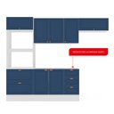 Ver imagem 3 de Cozinha Completa Modulada 4 Peças Torre Quente Aéreo 3 Portas Balcão 2 Gavetas 3 Portas e Basculante Azul/Branco