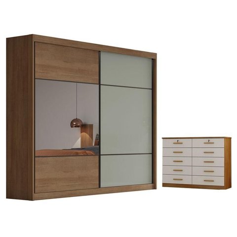 Guarda Roupa Casal Sienna com Espelho e Gaveteiro Milão com Chave Cumaru 25 Fendi - Novo Horizonte
