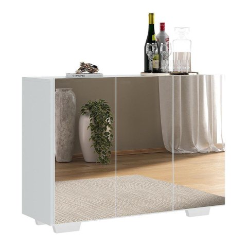 Aparador Buffet 3 Portas Com Espelho E Pés Quadrados Vegas V1014 Branco Branco