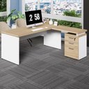 Ver imagem 1 de Mesa em L 150cm X 160cm Gaveteiro 3 Gavetas Pés Painel F5 Cor:macadâmia com Branco