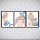 Ver imagem 2 de Kit 3 Quadros Sereinha Infantil Menina 24x18cm:Madeira preta