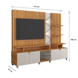 Estante Home Cross para Tv até 55" 4 Portas Prateleiras Luz Led e Rodízio Jequitibá/off White - 6 Estante Home Cross para Tv até 55" 4 Portas Prateleiras Luz Led e Rodízio Jequitibá/off White - 6