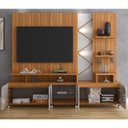 Ver imagem 2 de Estante Home Cross para Tv até 55" 4 Portas Prateleiras Luz Led e Rodízio Jequitibá/off White