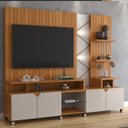 Ver imagem 1 de Estante Home Cross para Tv até 55" 4 Portas Prateleiras Luz Led e Rodízio Jequitibá/off White