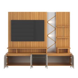 Estante Home Cross para Tv até 55" 4 Portas Prateleiras Luz Led e Rodízio Jequitibá/off White - 5 Estante Home Cross para Tv até 55" 4 Portas Prateleiras Luz Led e Rodízio Jequitibá/off White - 5