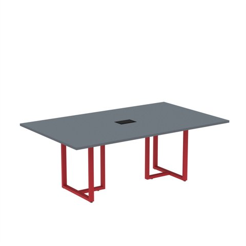 Mesa de Reunião Retangular com Power Box 200x90cm MR2000P25TUB Cinza/Grafito/Vermelho