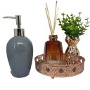 Ver imagem 1 de Bandeja de Metal + Difusor de Vidro + Porta Sabonete + Vaso