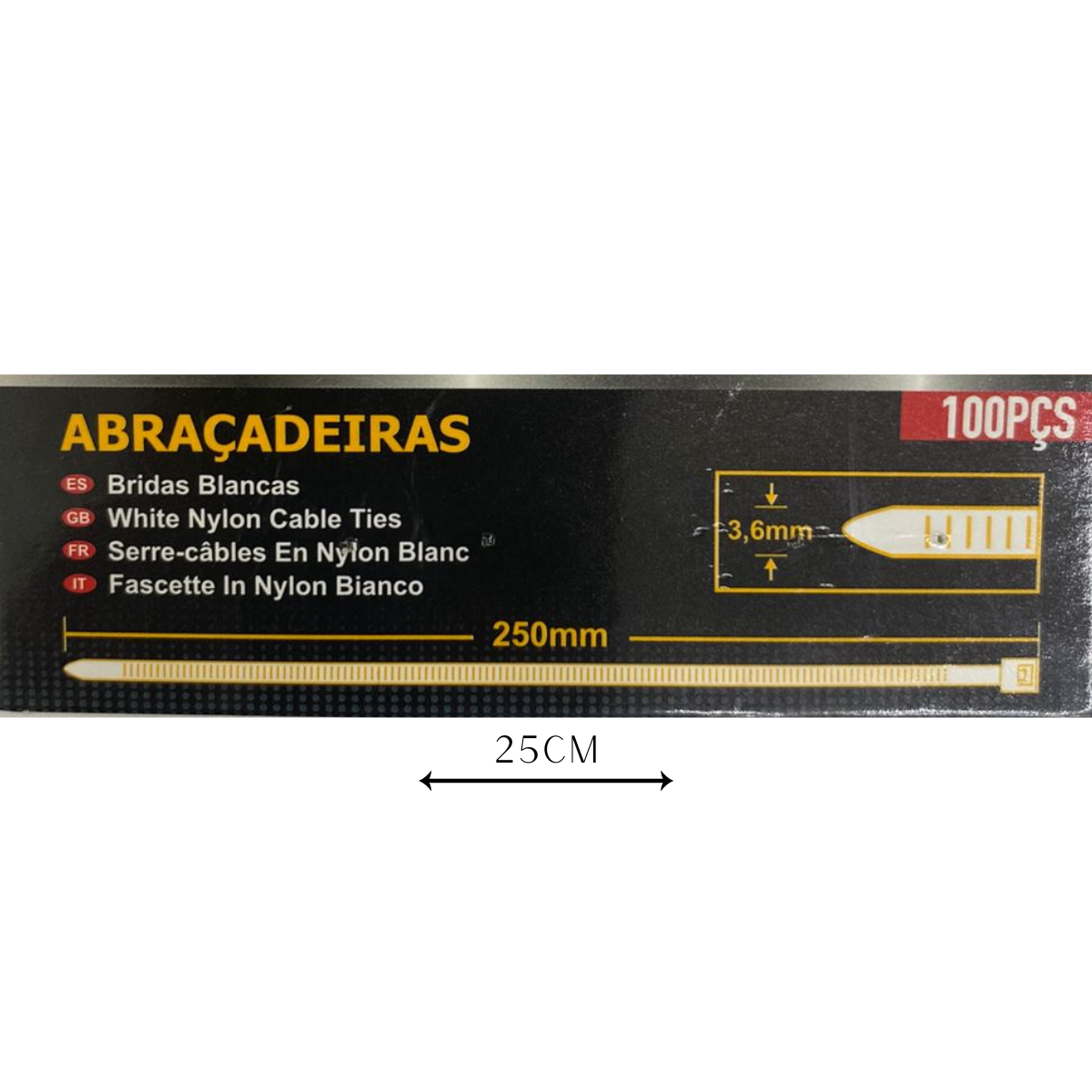 Abraçadeira Nylon Enforca 3,6 X 250mm Kit C/ 100 Cinta Plástica Fixadora Fita Hellerman 25cm Branca - 4