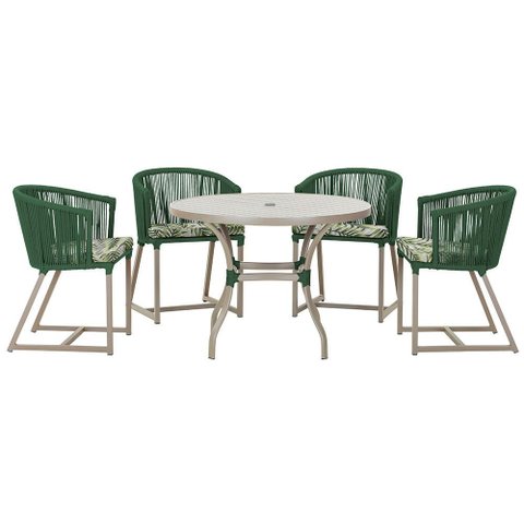 Mesa com 4 Cadeiras de Jantar Roma 100cm e Noronha em Aluminío Fendi Corda Nautica Estofado 5 Trama